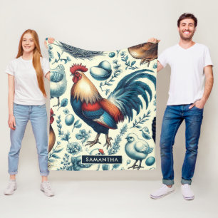 Retro Farm Rooster Pattern Fleece Blanket