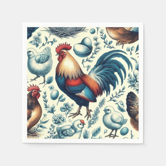 Retro Farm Rooster Pattern Napkin (Front)