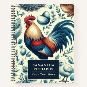 Retro Farm Rooster Pattern Notebook