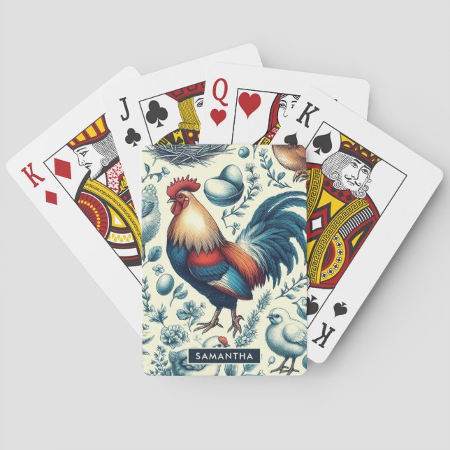 Retro Farm Rooster Pattern Playing Cards (Back)