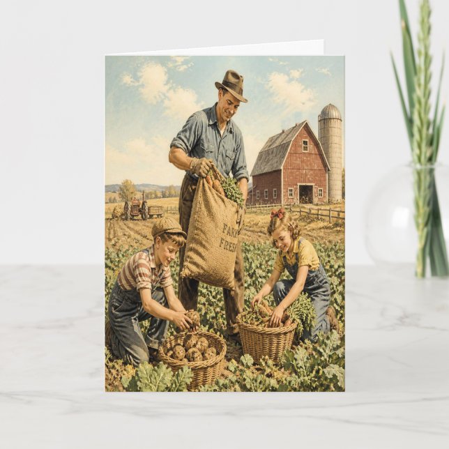 Retro Farm Scene Father's Day Card (Front)
