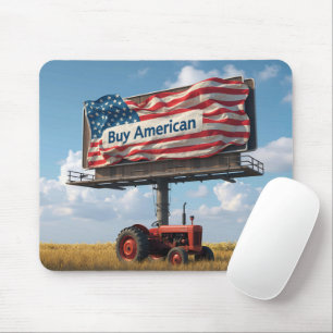 Retro Farm Tractor Under a Patriotic Billboard Mouse Pad