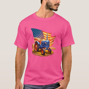Retro Farm Tractors USA Flag Patriotic Farming Men T-Shirt