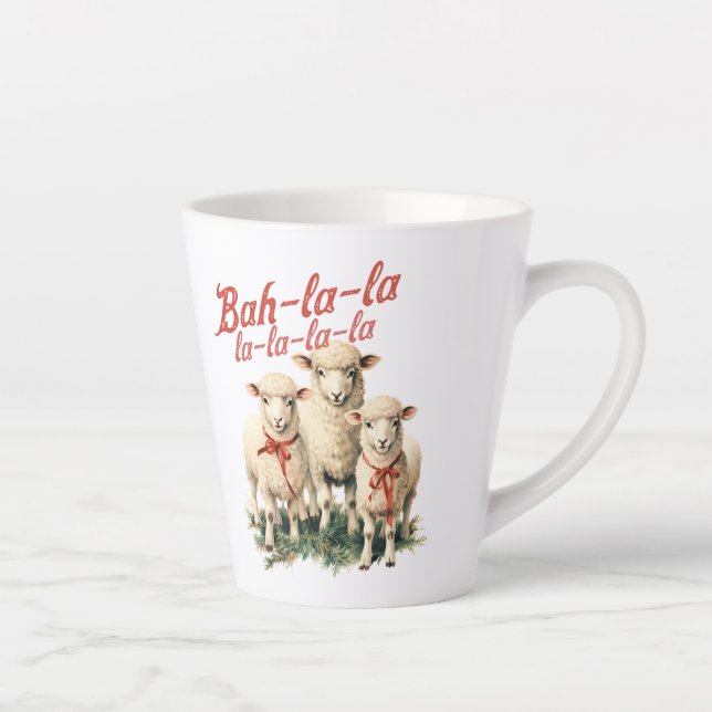 Retro farmhouse bah la la three sheep Christmas Latte Mug (Right)