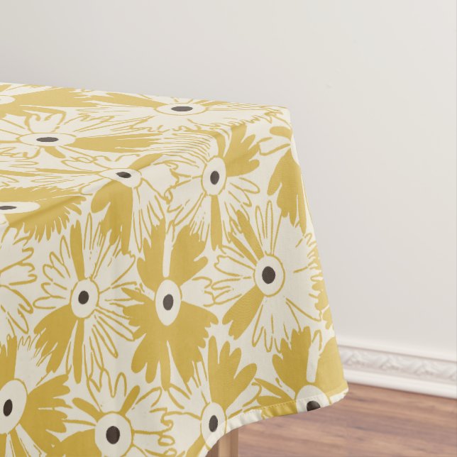 Retro Farmhouse Wildflower Large Scale Mustard Tablecloth (In Situ)