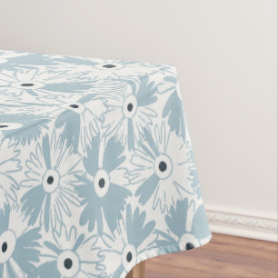 Retro Farmhouse Wildflower Large Scale Sky Blue Tablecloth