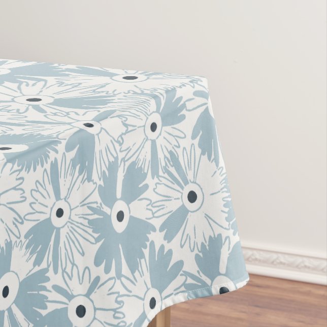 Retro Farmhouse Wildflower Large Scale Sky Blue Tablecloth (In Situ)