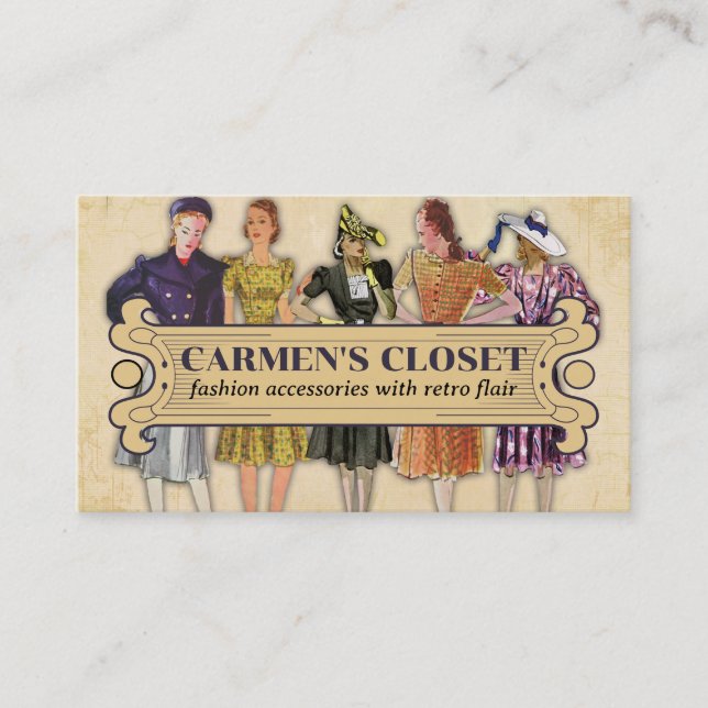 retro fashion dress model skirts legs sewing business card (Front)