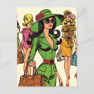 Retro Fashion Girls Comics Postcard