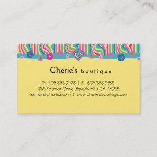 Retro Fashion Heart Business Card yellow personal