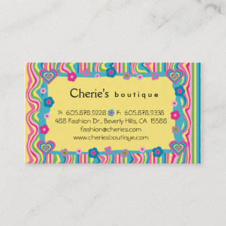 Retro Fashion Heart Business Card yellow personal
