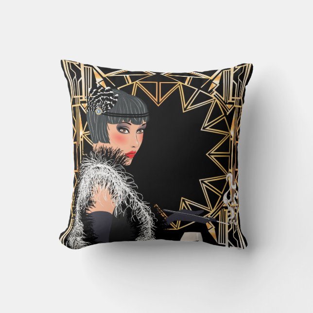 Retro fashion woman with glass of wine  cushion (Front)