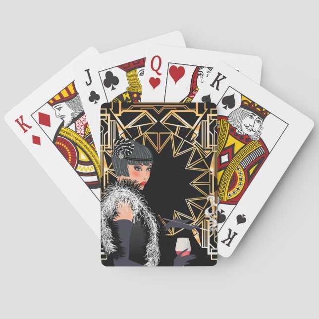 Retro fashion woman with glass of wine  playing cards (Back)