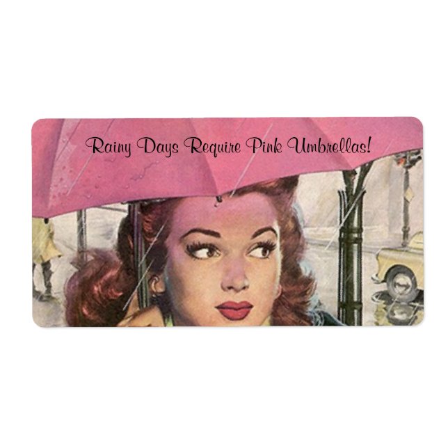 Retro Fashions Pink Umbrella Rainy day Labels (Front)