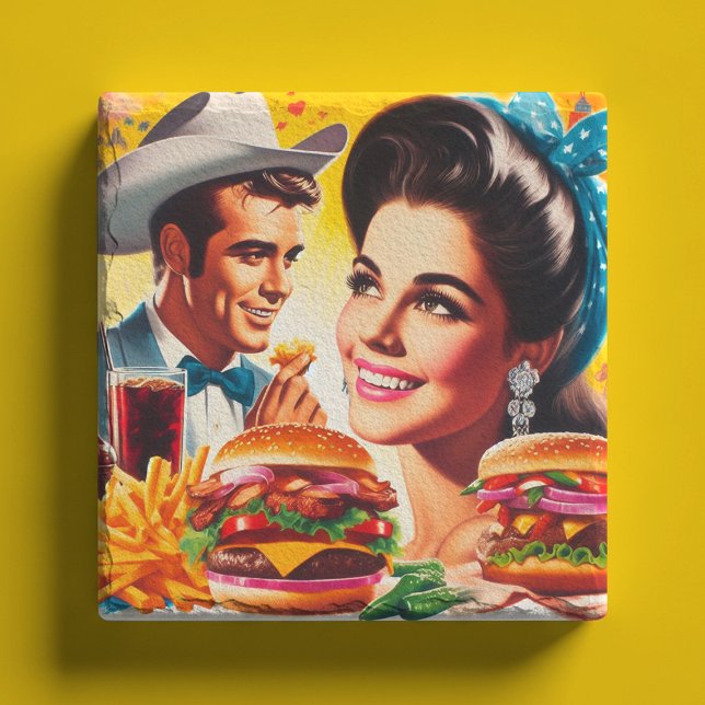 Retro Fast Food Couple Stone Coaster (Creator Uploaded)