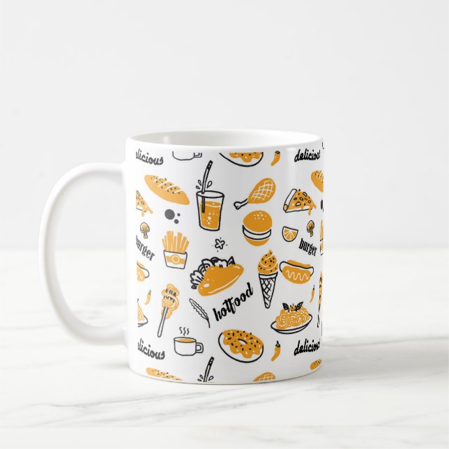 Retro Fast Food Hand Drawn Sketch Pattern Coffee Mug (Left)