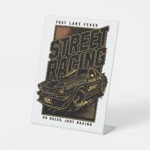 Retro Fast Lane Fever Sports Car Art Pedestal Sign