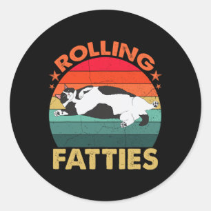 Retro Fat Kitten Tee Funny Cat Rolling Fatties  Classic Round Sticker