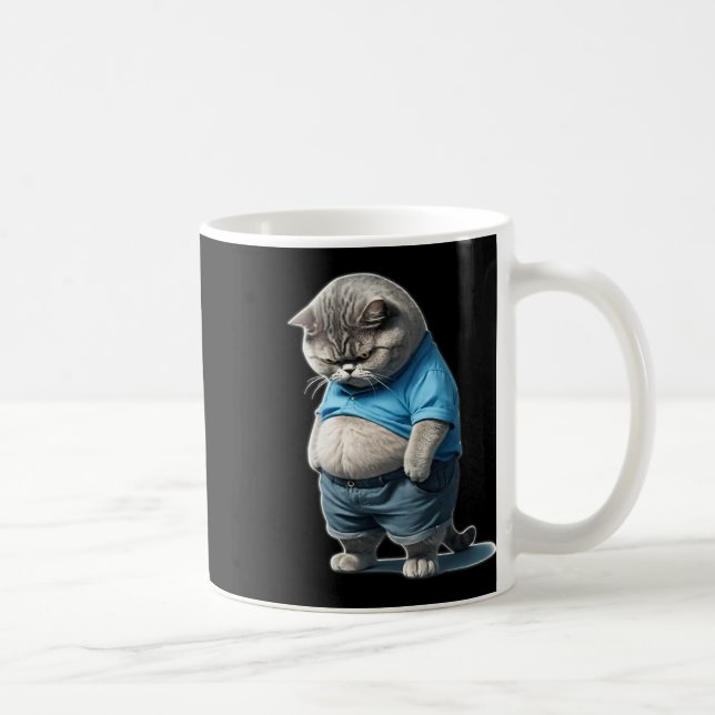 Retro Fat Kitten Tee Funny Cat Rolling Fatties  Coffee Mug (Right)
