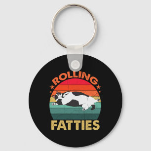Retro Fat Kitten Tee Funny Cat Rolling Fatties Key Ring