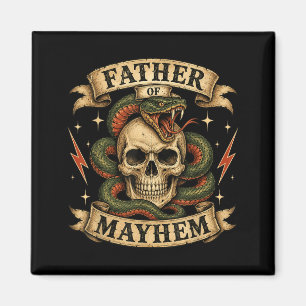 Retro Father Of Mayhem Tough Skull Biker Dad Magnet