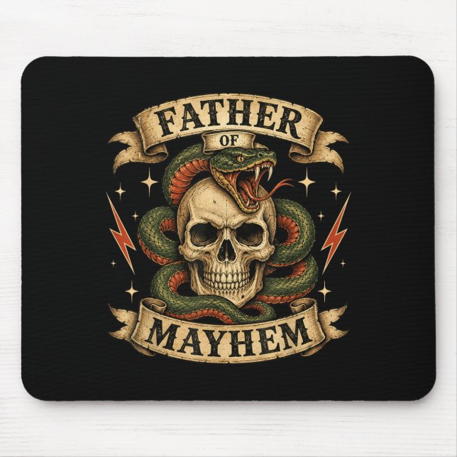 Retro Father Of Mayhem Tough Skull Biker Dad Mouse Pad (Front)