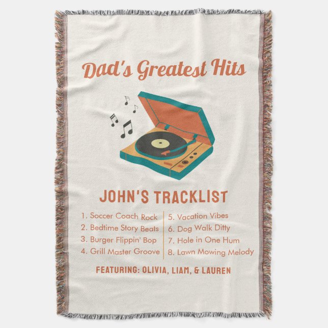 Retro Father's Day "Dad's Greatest Hits" Custom  Throw Blanket (Front Vertical)