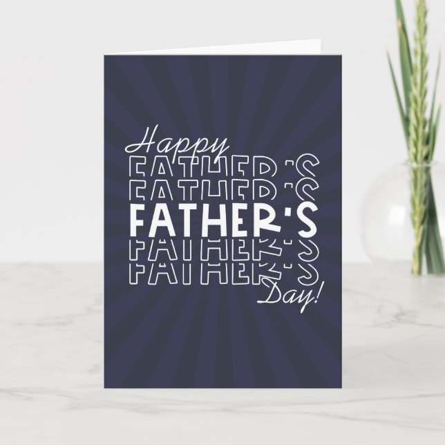 Retro Father's Day Navy Blue Sunburst Card (Front)