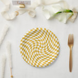 Retro Faux Gold Foil Checks Warped Chequerboard   Paper Plate<br><div class="desc">Perfect warped chequered design pillow inelegant faux gold foil print. Modern warped checkers in classic colour. Twirl and swirl,  twist checks,  chequered pattern</div>