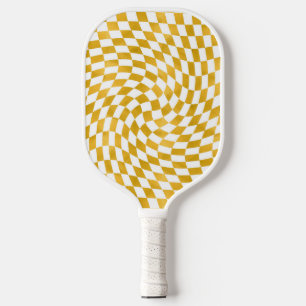 Retro Faux Gold Foil Checks Warped Chequerboard Pickleball Paddle