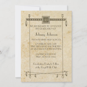 Retro Feather Banner Theme Graduation Announcement