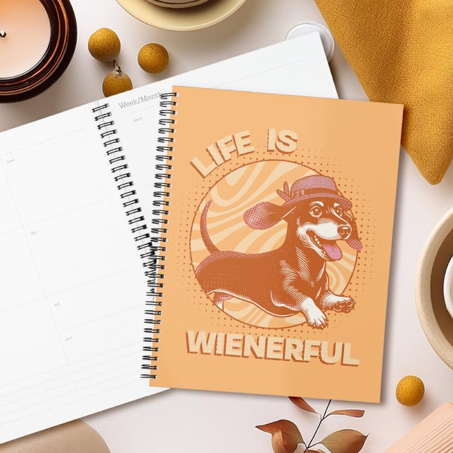 Retro Fedora Dachshund "Life is Wienerful" Cute Planner (This fun and quirky design features an adorable dachshund, complete with a cute fedora hat!)