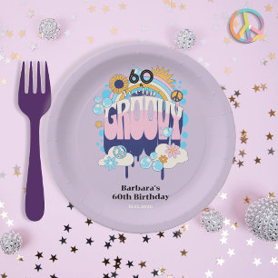 Retro Feeling Groovy 60th Birthday Party Paper Plate