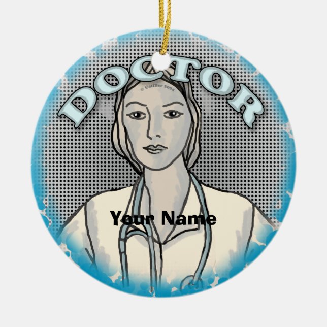 Retro female doctor  ceramic tree decoration (Front)