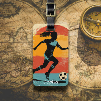 Retro Female Soccer Player Luggage Tag