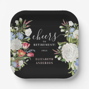 Retro Feminine Chic Black Colourful Wild Flowers Paper Plate