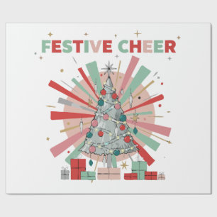 Retro Festive Cheer Pink & Mint Christmas Tree Wrapping Paper