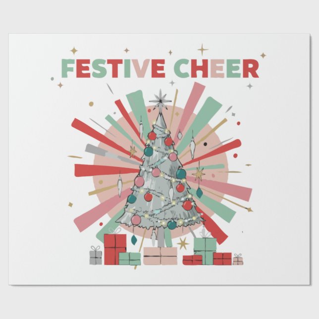 Retro Festive Cheer Pink & Mint Christmas Tree  Wrapping Paper (Flat)