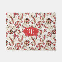 Retro Festive Cute Red Candy Cane Pattern Monogram