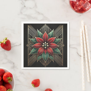 Retro Festive Floral Art Deco Poinsettia Decoupage Napkin