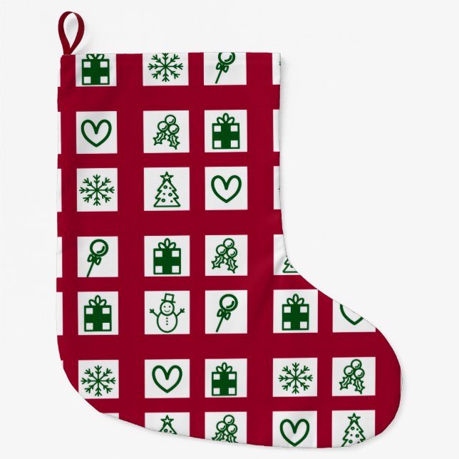 Retro Festive Grid Christmas Stocking (Front)
