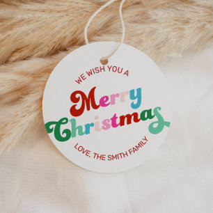Retro Festive Rainbow pink Christmas Circle Gift  Favour Tags