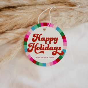 Retro Festive Rainbow Pink Christmas Holiday Gift Favour Tags