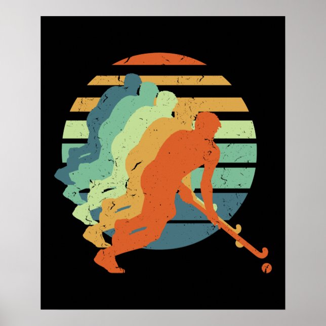 Retro Field Hockey Game Player, Field Hockey Sport Poster (Front)