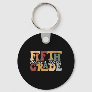 Retro Fifth Grade Dream Team Groovy Teacher Back T Key Ring