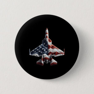 Retro Fighter Jet Aeroplane American Flag Heart 4t 6 Cm Round Badge
