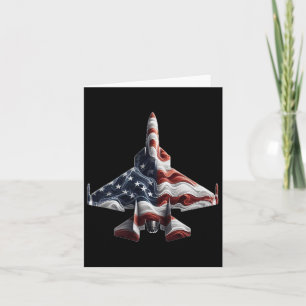 Retro Fighter Jet Aeroplane American Flag Heart 4t Card