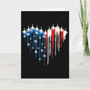 Retro Fighter Jet Aeroplane American Flag Heart 4t Card
