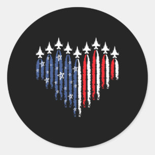 Retro Fighter Jet Aeroplane American Flag Heart 4t Classic Round Sticker