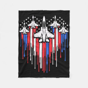 Retro Fighter Jet Aeroplane American Flag Heart 4t Fleece Blanket